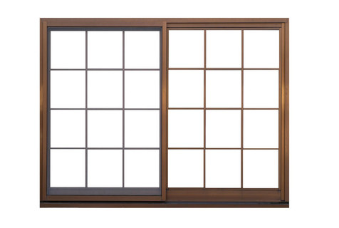 白色背景下隔离的褐色金属窗框