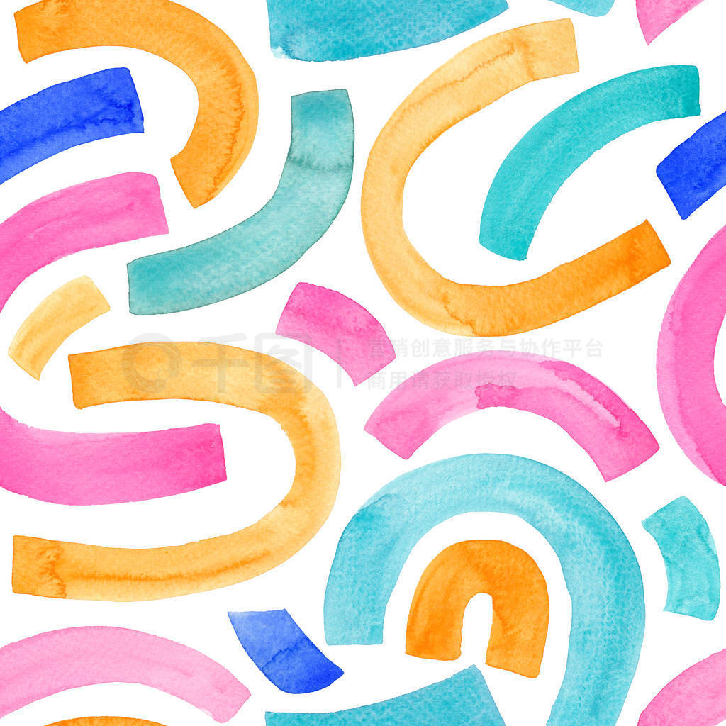 Colorful watercolor seamless childish pattern with linear arches