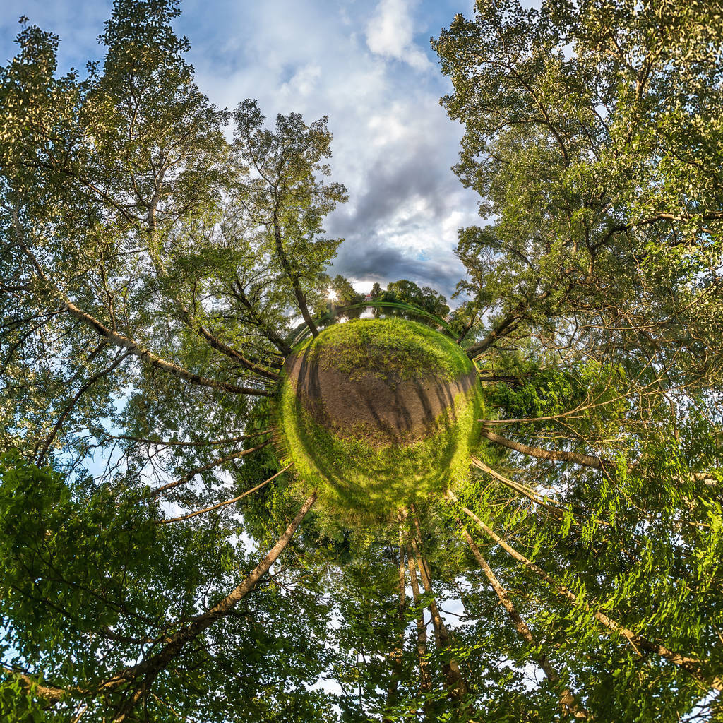 Little planet transformation of spherical panorama 360 degrees.