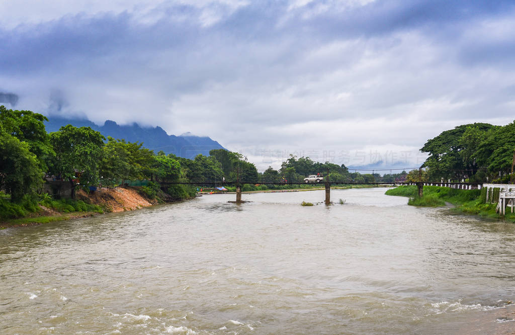 Suspension bridge song river at Vang Vieng Laos