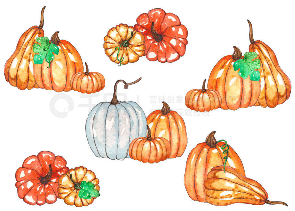 Set of watercolor Pumpkins.