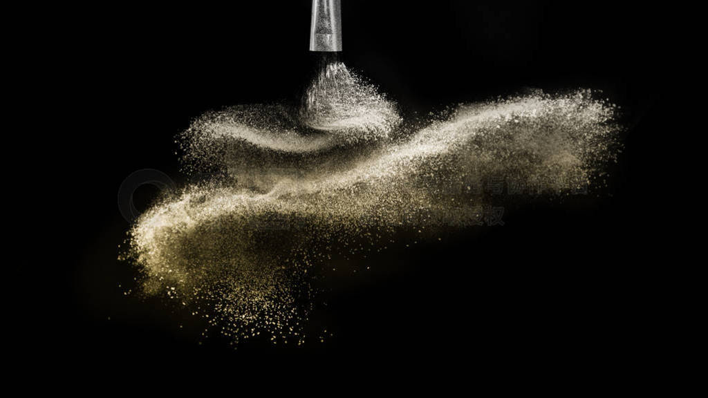 Cosmetic brush with golden cosmetic powder spreading for makeup