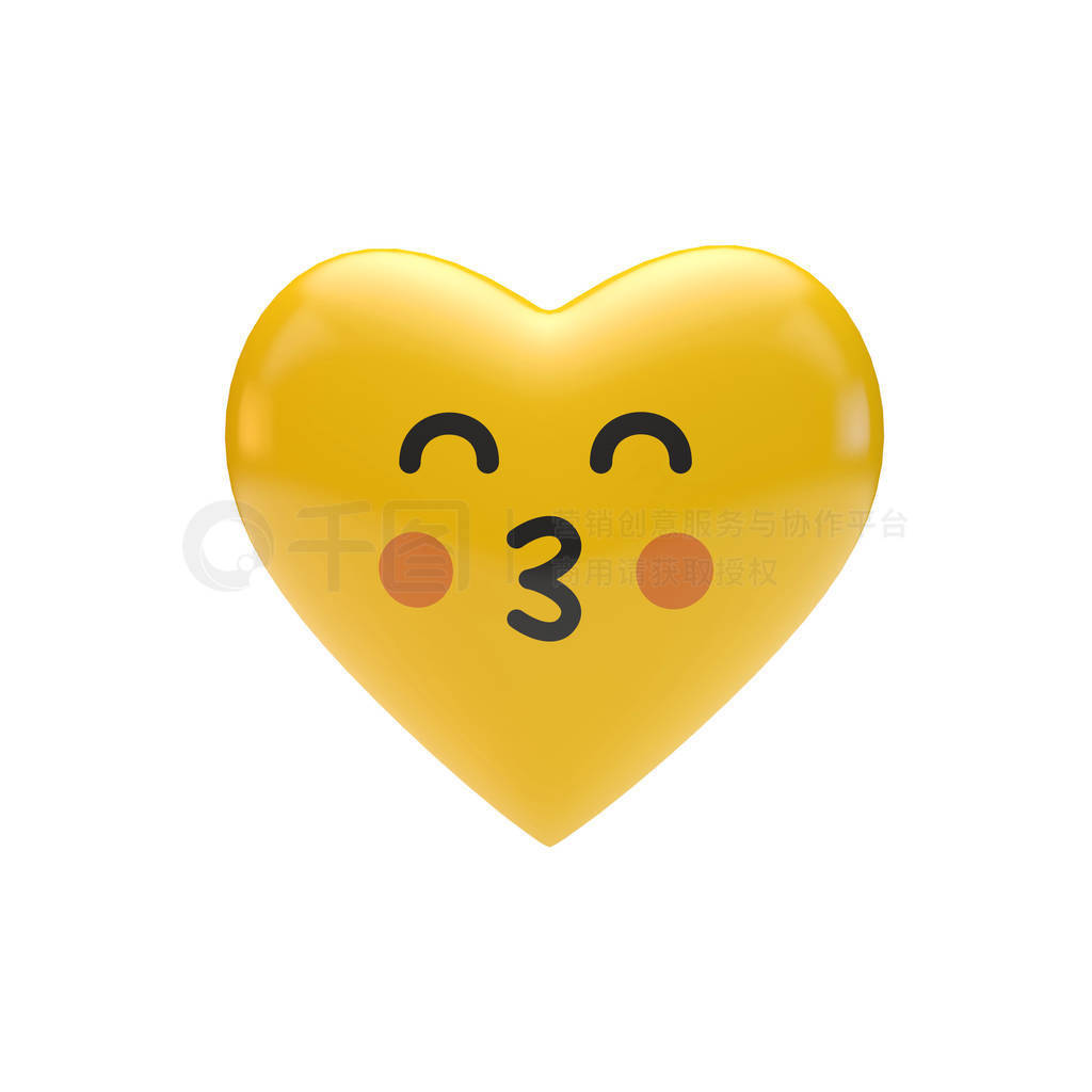Emoji emoticon character heart shape. 3D Rendering