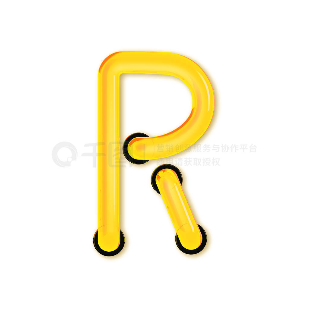 Neon tube style light letter R. Glowing neon Capital letter. 3D