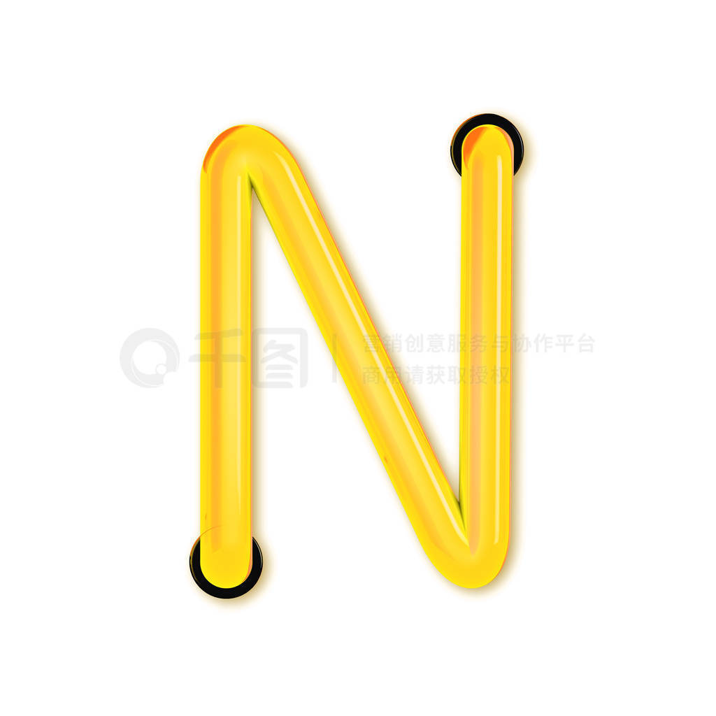 Neon tube style light letter N. Glowing neon Capital letter. 3D