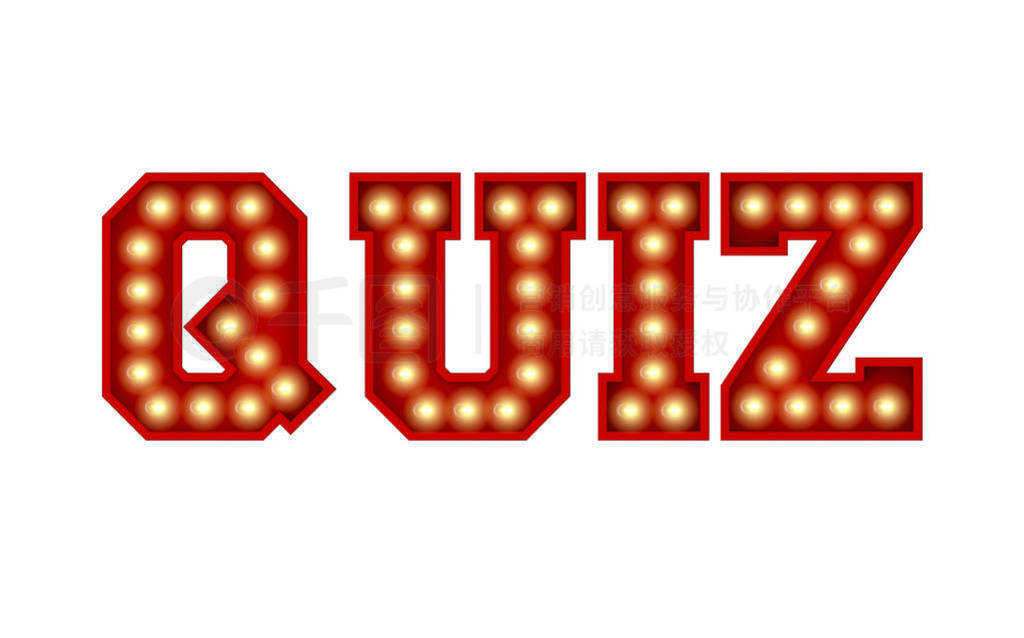 Quiz word made from red vintage lightbulb lettering isolated on