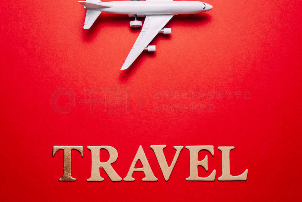 jet airplane travel concept, minimal art, on red background.