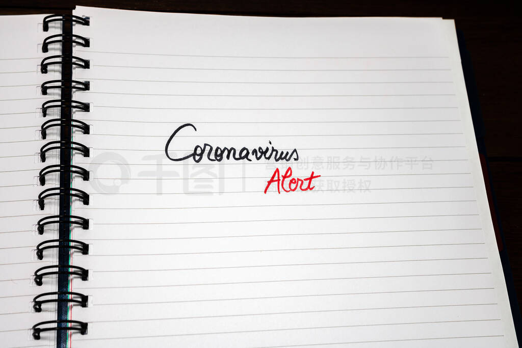 Coronavirus alert handwriting text on paper, on office agenda.