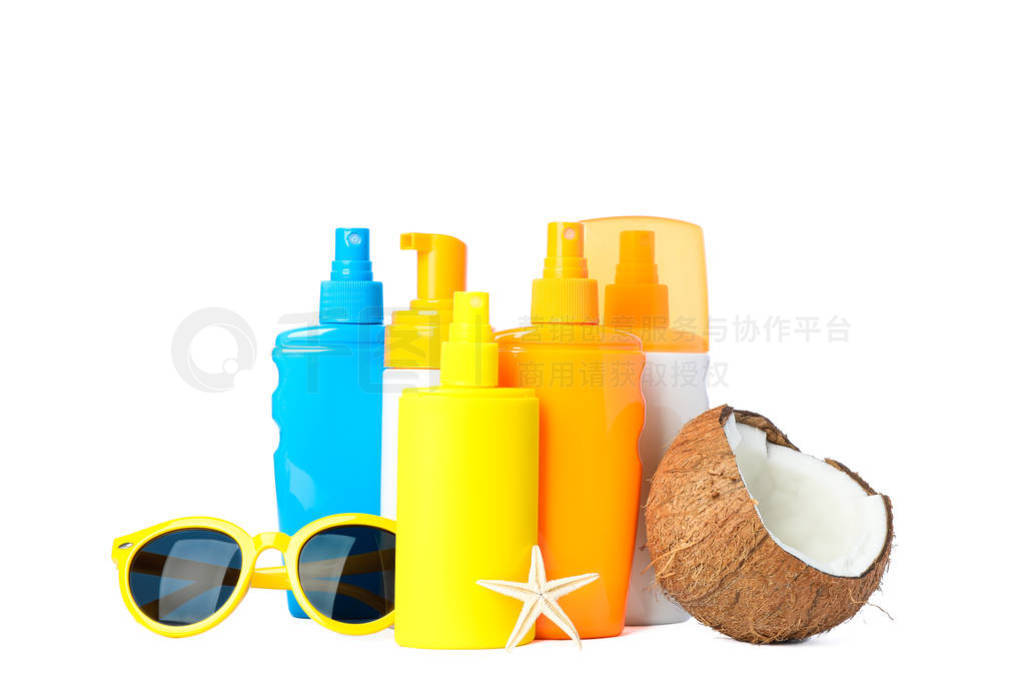 Summer vacation accessories isolated on white background. Happy