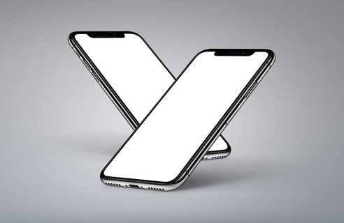 iphone x 透視智能手機樣機前側與白屏灰色背景