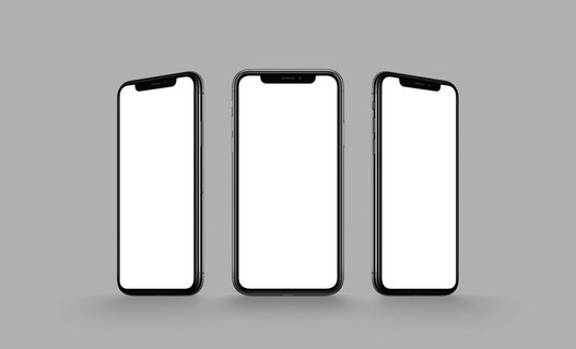 基于灰色背景的 iphone x 型智能手机多屏样机