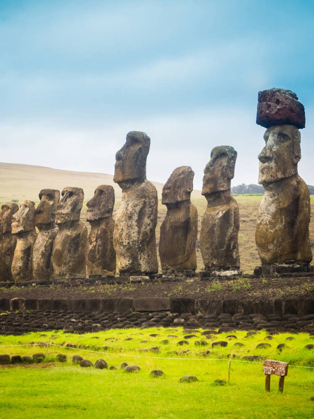 Moais at Ahu Tongariki in Easter island. The largest ahu in the