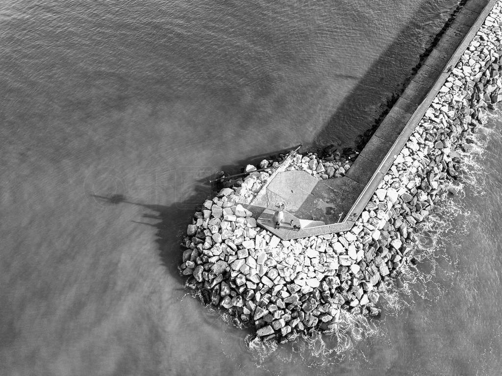 Aerial view of the extreme tip of the harbour dam, photos taken