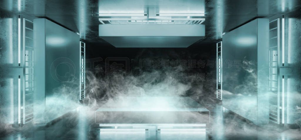 Smoke Fog Sci Fi Futuristic Stage Metal Structures Glowing Neon