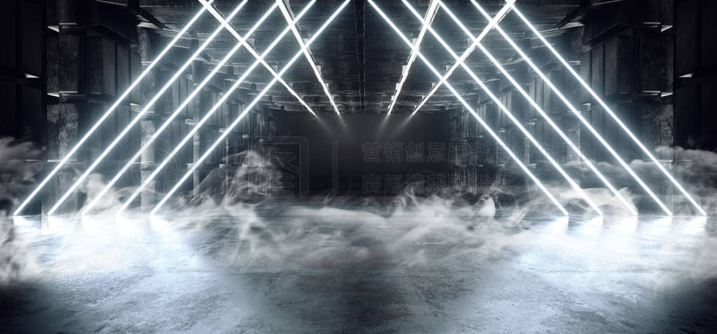 Smoke Fog Alien Spaceship Neon Glowing Circle Arc Portal Shaped