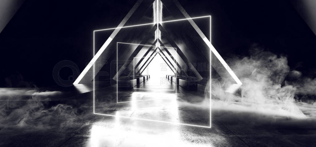 Smoke Sci Fi Triangle Spaceship Neon Glowing Laser Beam Virtual