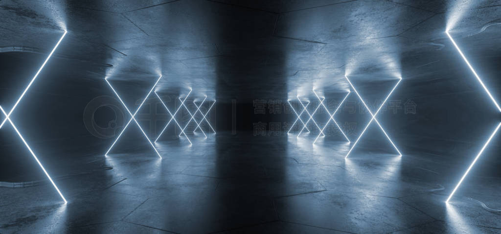 Neon Lights Blue Sci Fi Futuristic Fluorescent Glowing Concrete