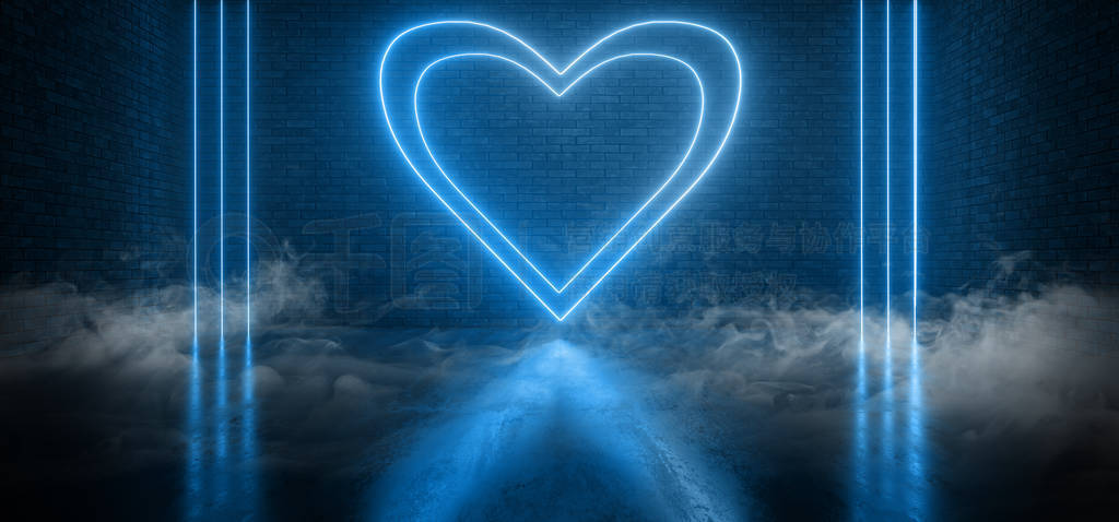 Smoke Sci Fi Futuristic Valentine Neon Laser Blue Glowing Heart