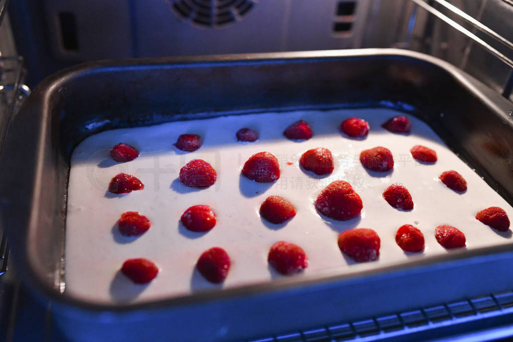 base for strawberry pie in the oven. Healthy fresh strawberry an