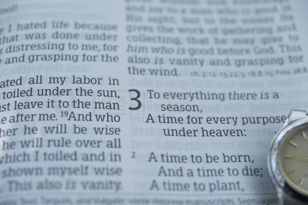Close-up of open Bible in Ecclesiastes chapter 3 verses 1 and 2