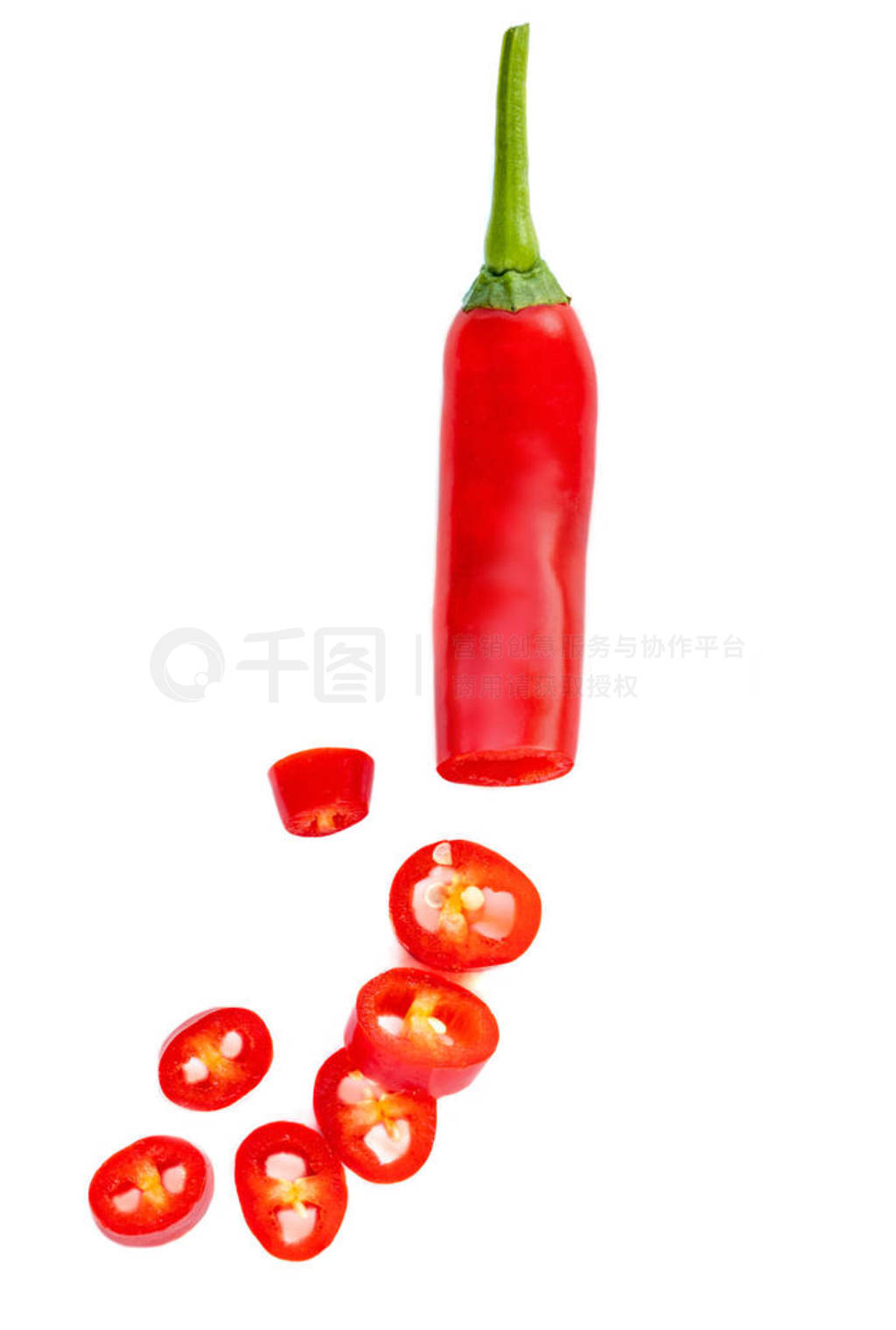 Red chili pepper with sliced isolated on a white background. C