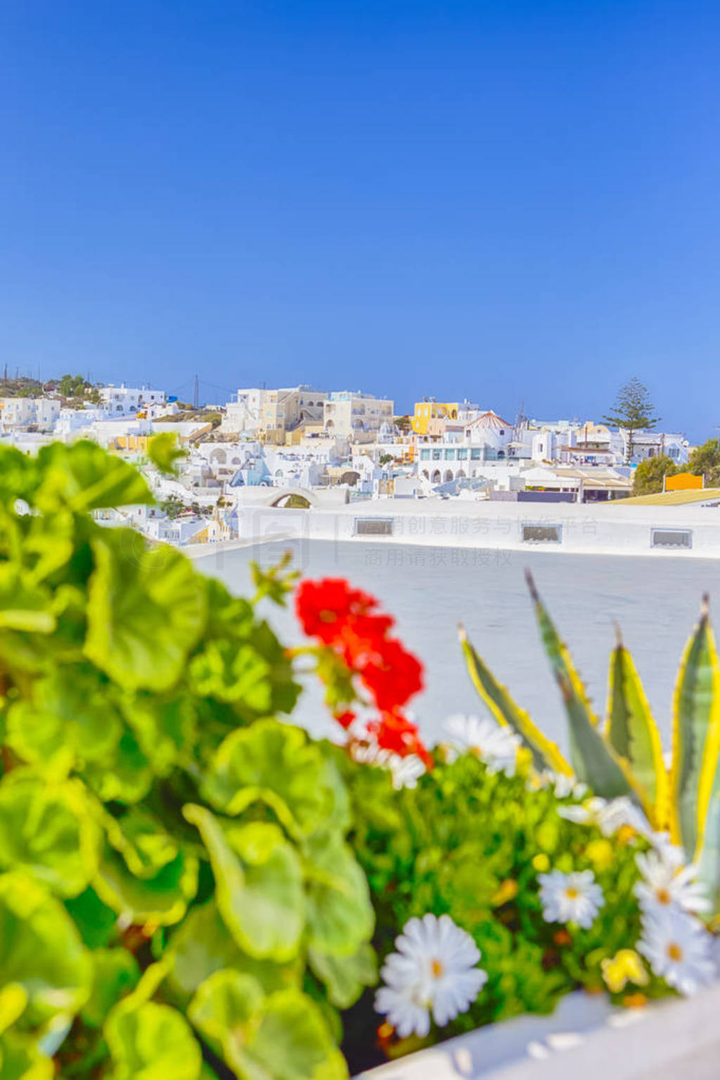 Panoramic View of Thira City on santorini Island in Greece