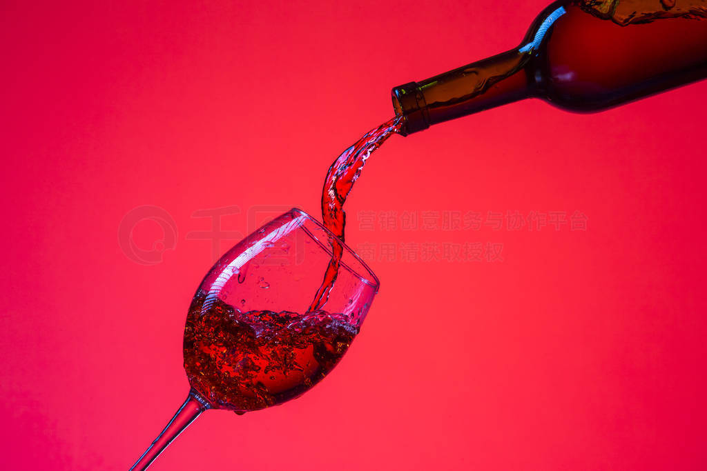 Wine Pouring Out of Bottle On The Right Hand Side to Whineglass
