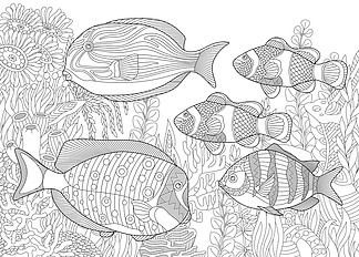 zentangle 程式化的水族館