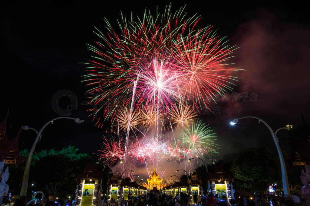 Colorful Rainbow Fireworks in the New Year 2018 Events at Royal
