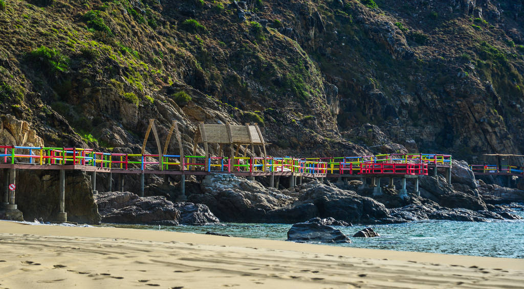 Colorful brigde for tourists on the sea