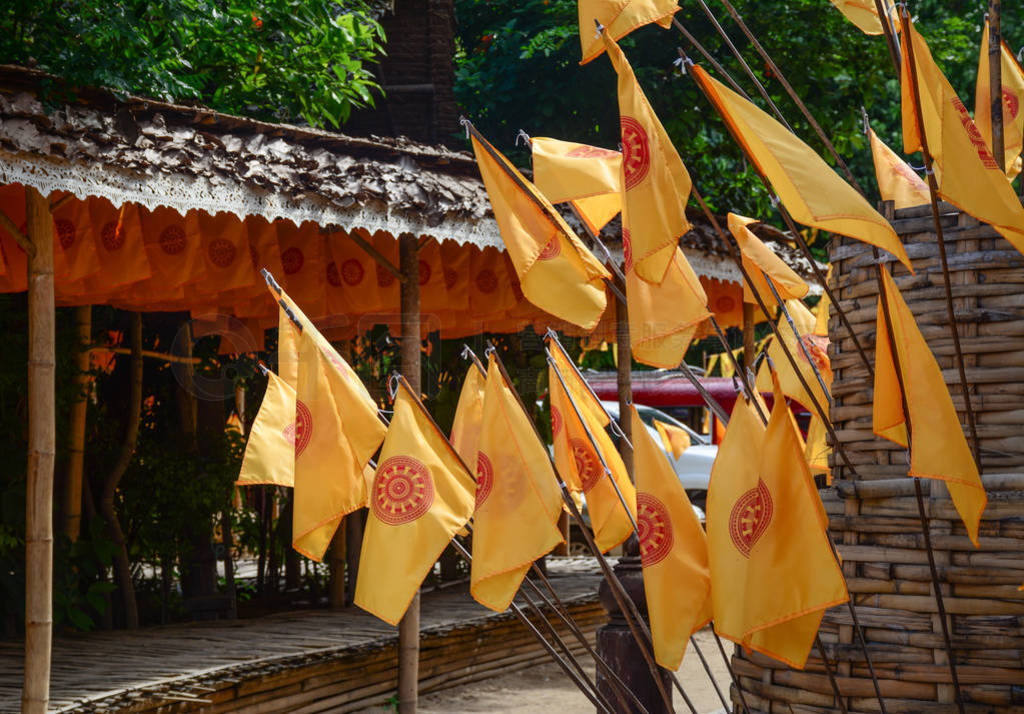 Yellow flags at Buddhist temple