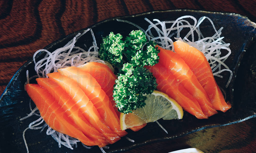 Red salmon sashimi at local restaurant