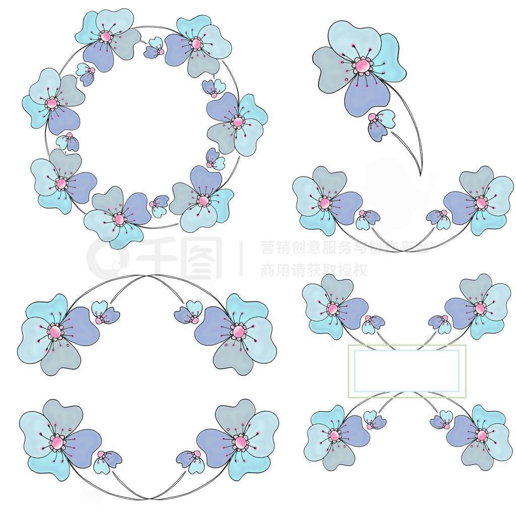 Modern banner with set of floral frames on white background for