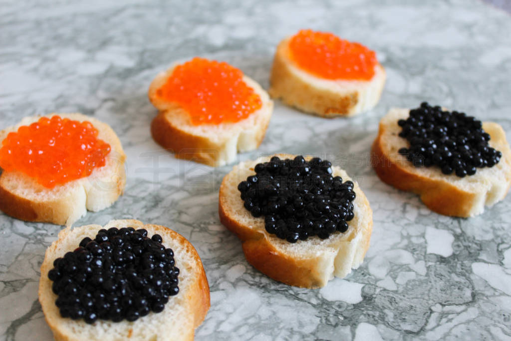 Luxurious culinary delicacy. Close-up salmon caviar. Seafood. Re