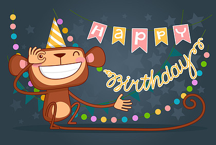 可爱的生日快乐卡与有趣的猴子