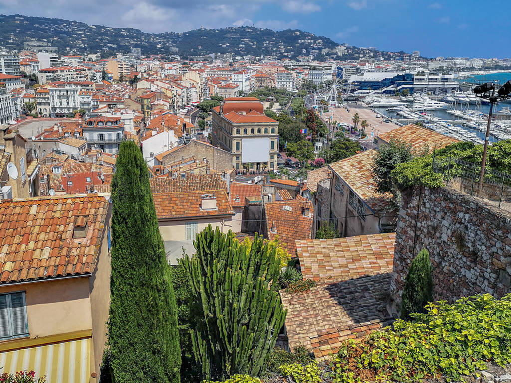 Panoramic view over Nice city, Mediterranean coast with yachts,