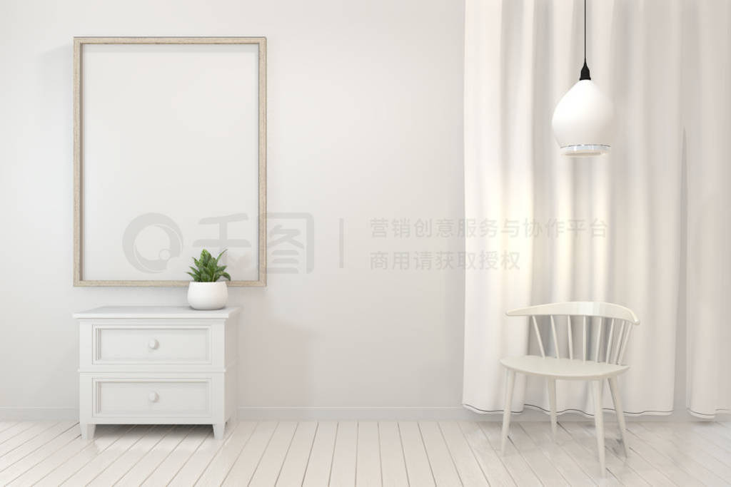 Mock up poster frame and cabinet and decoration plants on white