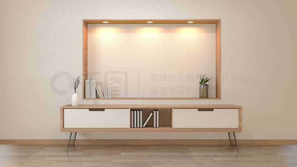 cabinet and decoration in modern zen empty room,minimal designs