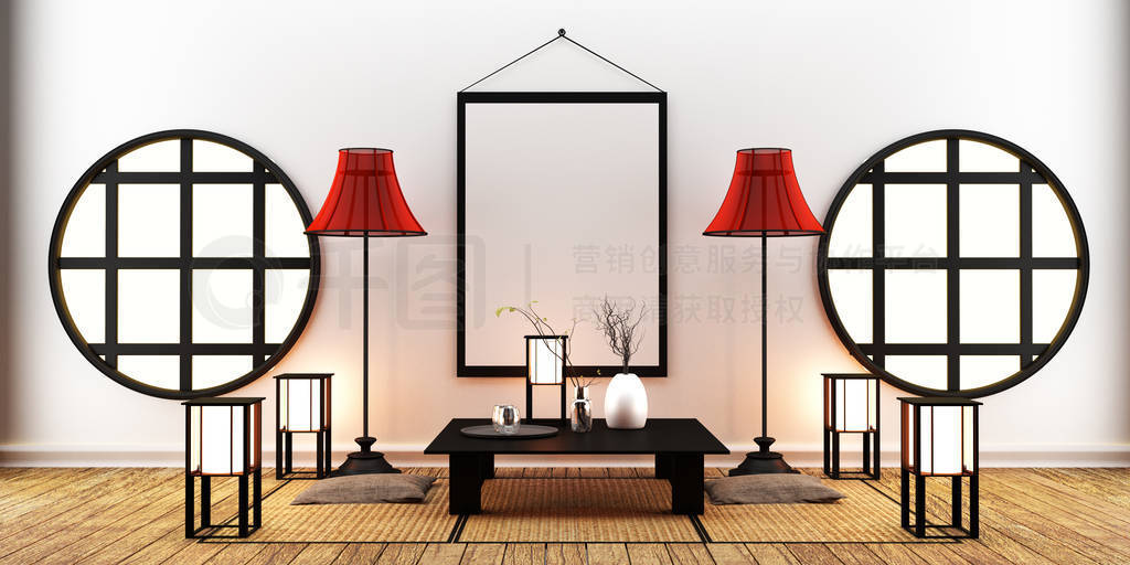 Room Design Japanese-style. 3D rendeirng