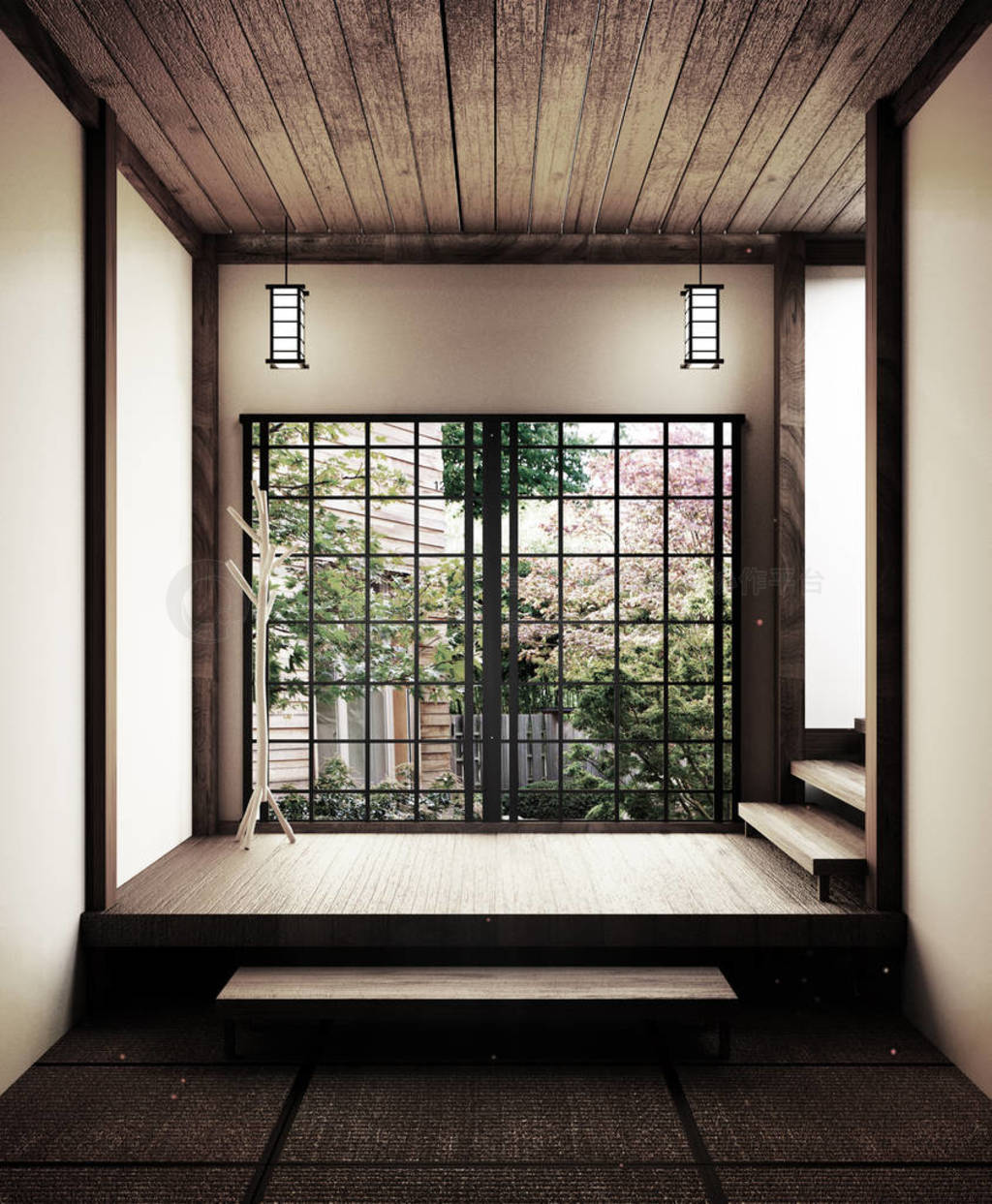 Japanese empty room tatami mat Designing the most beautiful. 3D