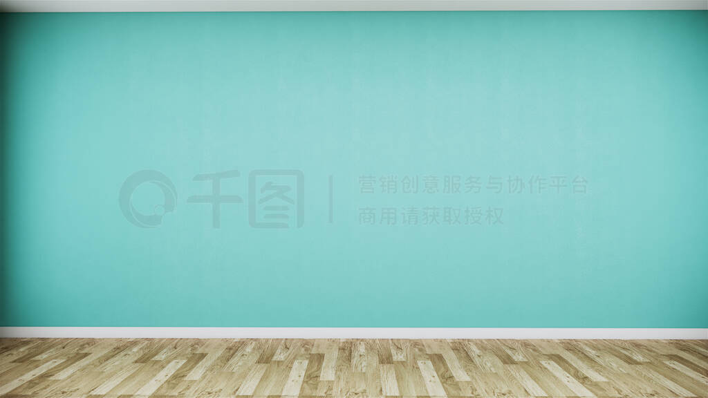 Empty room mint on wooden floor interior design. 3D rendering