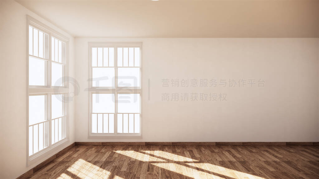 Empty room white on wooden floor interior design. 3D rendering