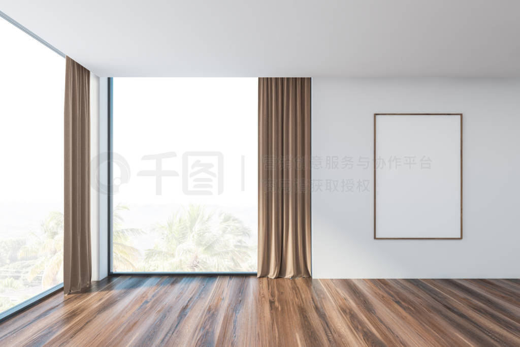 Empty white living room interior with poster