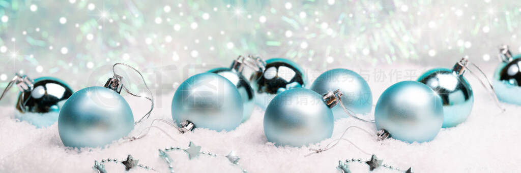 Christmas wide banner with turquoise shiny and opaque christmas