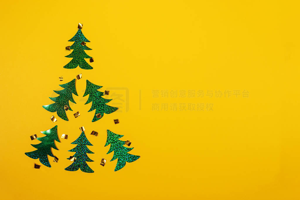 Creative Christmas minimal mockup in trendy yellow with Christma