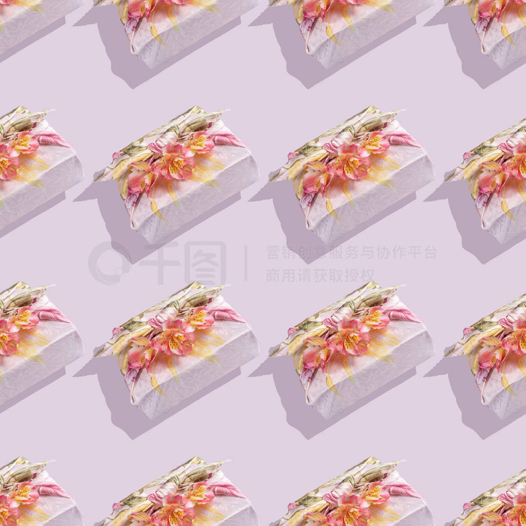 Seamless diagonal pattern of gift boxes trendy wrapped in cloth