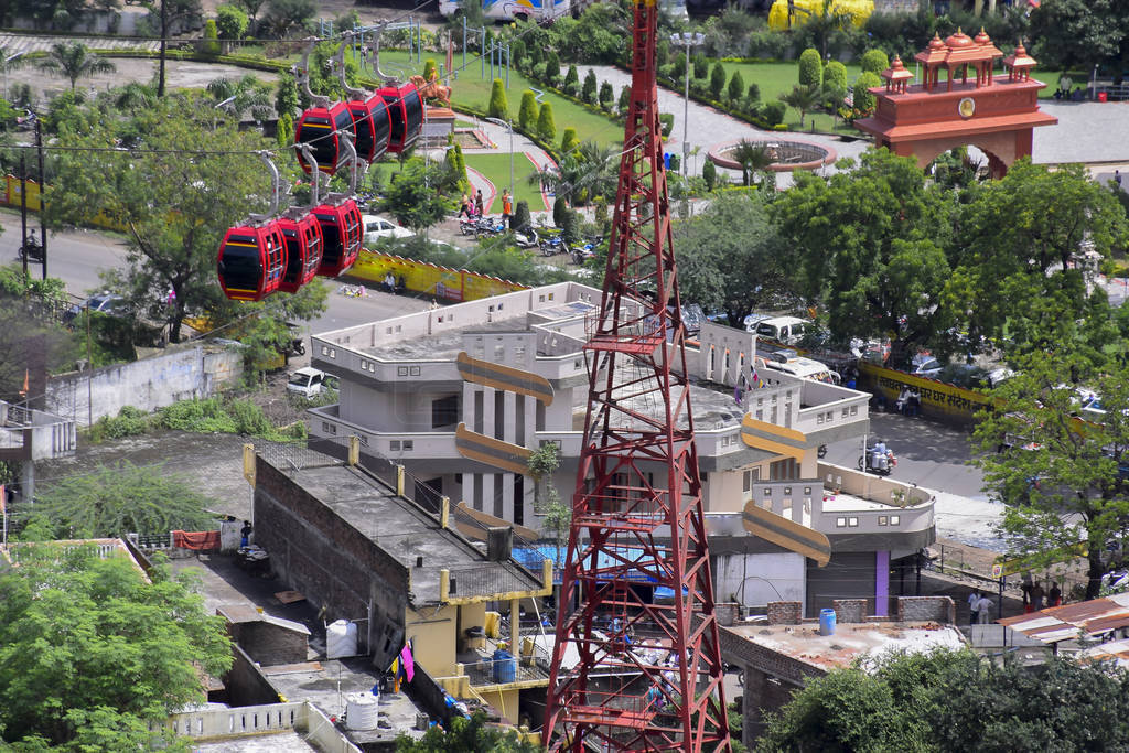 beautiful view of dewas city and rope-way cable car, taken from