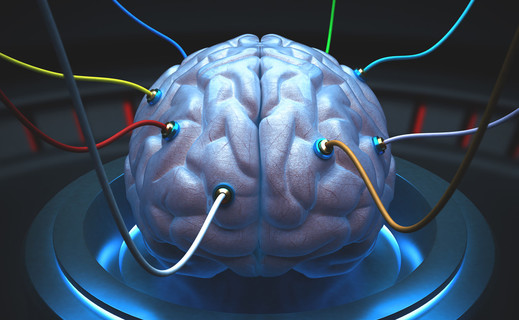 大脑与电缆连接在测试中