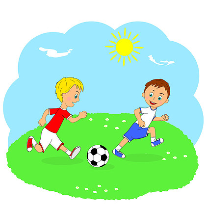 10两个男孩在一片绿色的草地上踢球110卡通小男孩踢足球19625六一儿童