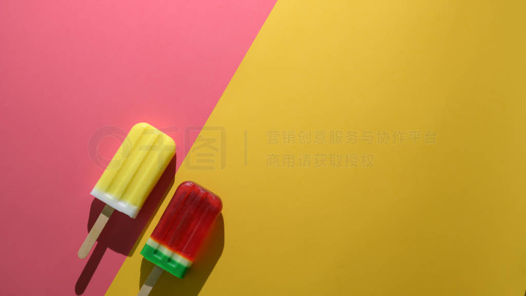 Colourful summer concept with water melon and lemon flavor popsi